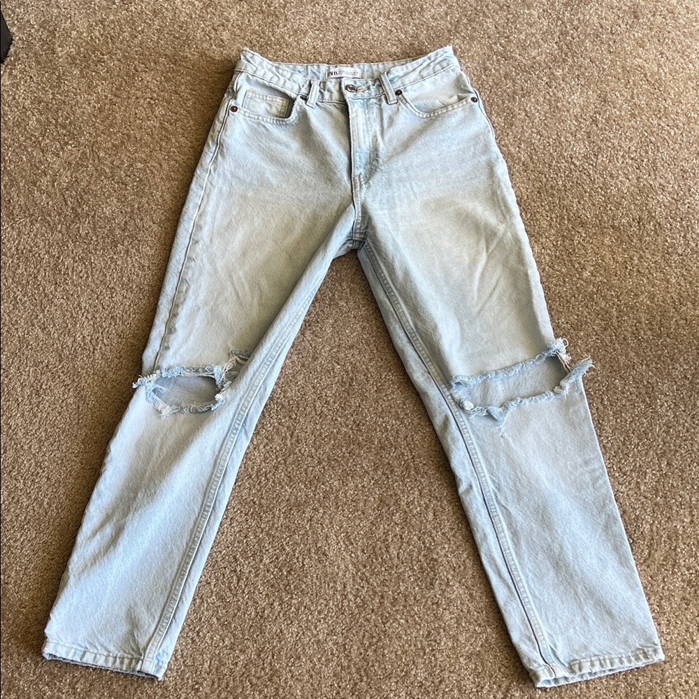 Zara high waisted distressed jeans